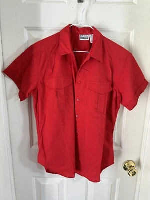 Основные издания красный полиэстер/хлопок верхний размер Sm туника блузка на пуговицах с карманами - Изображение 1 из 4