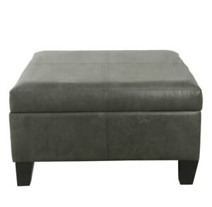 HomePop Luxury Large Faux Leather Storage Ottoman, Gray