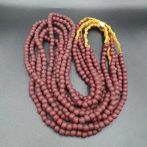 AA Antique OLD AFRICAN Red GLASS ANTIQUE BEADS Strand 6 MM - Picture 1 of 7