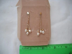 Freshwater Pearl Gold Post Drop 3 Strand Dangle Earrings,47mm Length,Fresh Water - Picture 1 of 12