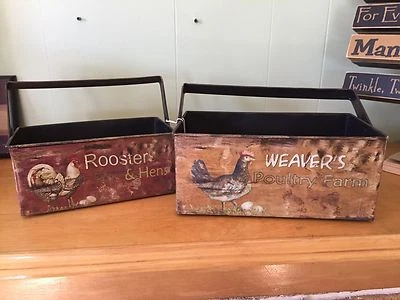 FARM FRESH EGGS - RECTANGLE PLANTERS W/HANDLE - SET OF 2 - Image 1 of 3