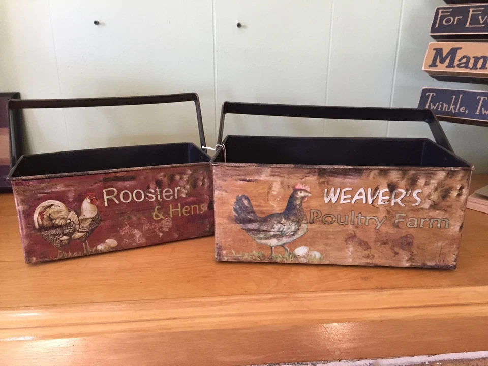 FARM FRESH EGGS - RECTANGLE PLANTERS W/HANDLE - SET OF 2 - Image 1 of 3