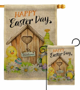 Gnomo de Pascua arpillera jardín bandera primavera regalo decorativo patio casa pancarta - Imagen 1 de 19