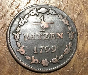 PIECE DE 1/2 BATZEN 1799 HELVET REPUBL 5 (141) TRES RARE SUISSE . - Picture 1 of 2