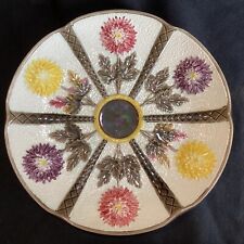 Antique English Wedgwood Argenta 9” Majolica Plate Chrysanthemum Pattern #3