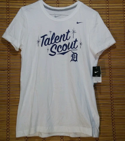 Nike Detroit Tigers Size L Slim Fit White “Talent Scout” Short Sleeve TShirt NWT Cover