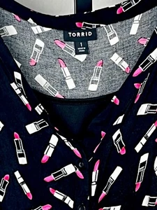 Torrid 1 Dress Babydoll Mini Sundress Tank Slip Layer Black Pink Lipstick 1X Fun - Picture 1 of 3