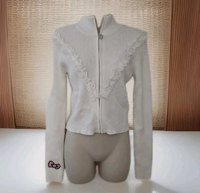 Sanrio Hello Kitty Spell Out Ribbed Zip-Up Cardigan NWT Free Shipping  - Image 1 of 4