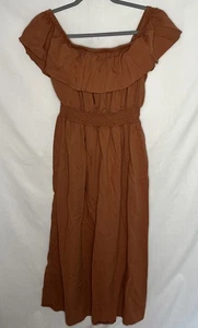 Old Navy Waist Defined Smocked Maxi Dress Women L Ruffled Off Shoulder Henna - Bild 1 von 6