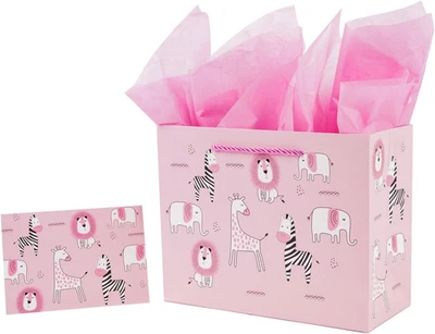 Medium Gift Bags with Tissue Paper 9" Pink Zoo Gift Bags for Kids Girls Birthday - Image 1 of 4