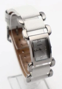Fossil ES-1418 Damen-Armbanduhr silbernes Zifferblatt/Gehäuse weißes Lederband - Bild 1 von 7