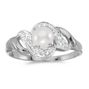 LXR 14k Weißgold Freshwater Cultured Perle und Diamant Swirl Ring - Bild 1 von 1