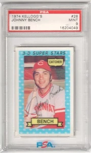 JOHNNY BENCH 1974 Kelloggs 3D Super Stars #28 PSA 9 MINT - REDS - Picture 1 of 2