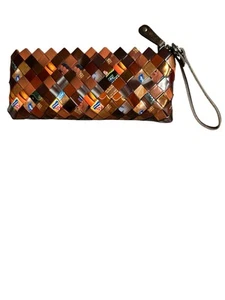 Nahui Ollin Woven Candy Wrapper Wristlet 9” L Zip Purse Bag Strap Multicolor - Picture 1 of 9