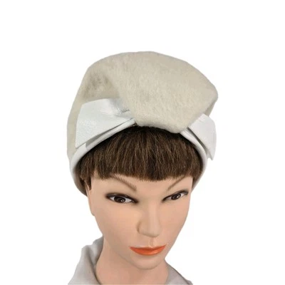 Teddy Duby N Y 白色复古帽子带白色皮革装饰和帽子盒女式 — 第 1/4 张图片