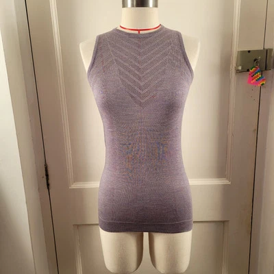 John Smedley Sleevless Silk Lace Top Openwork In Purple Steel Size Small New - Image 1 of 4