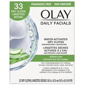 OLAY 4-in-1 Daily Facial Cleansing Cloths for Sensitive Skin – 33 Count Wipes - Picture 1 of 2