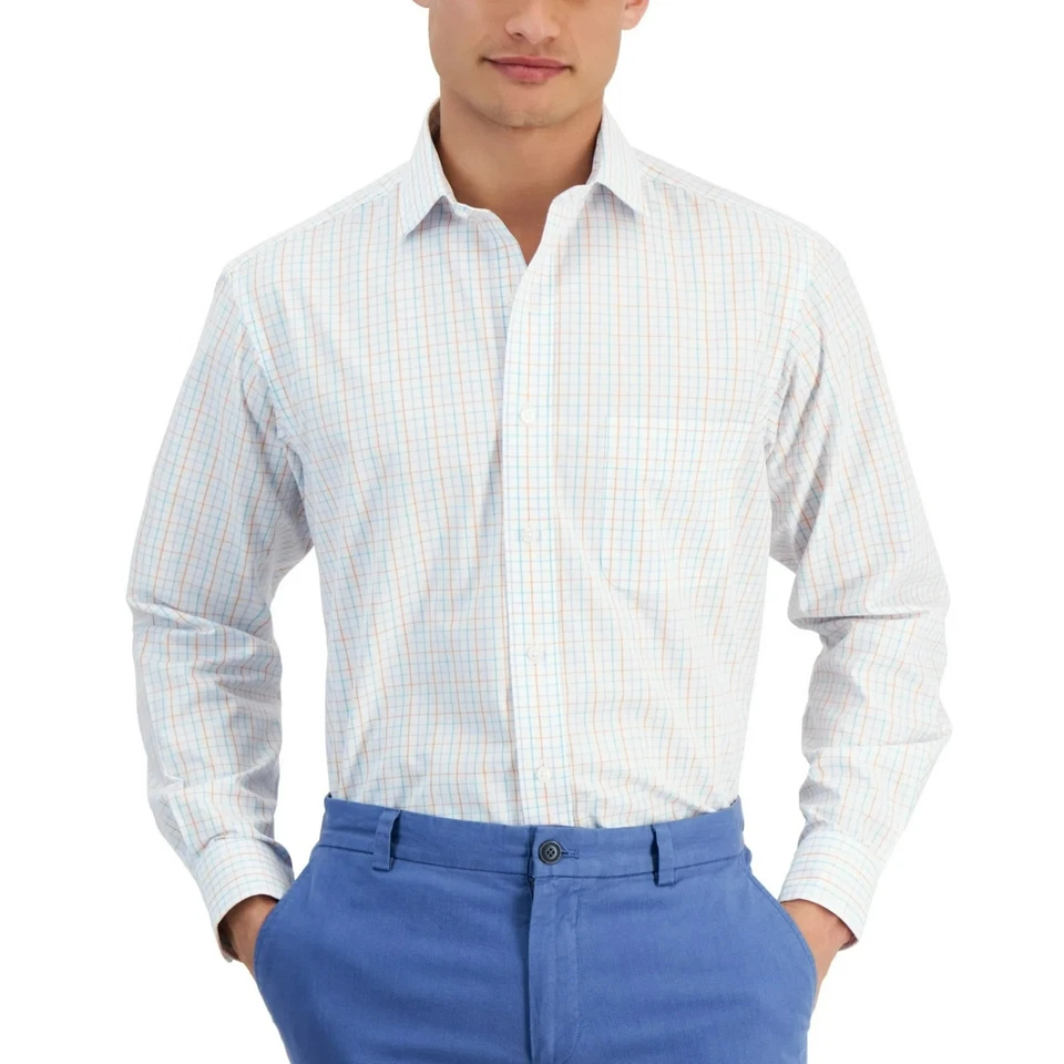 Camisa de vestir Club Room ajuste regular rendimiento para hombre 16,5 32-33 naranja/aqua L/S Foto 1 de 4