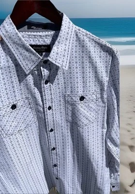 Eighty Eight Platinum Geometric LS Button Up Shirt Pockets Dry Cleaned Men Large - Image 1 of 4