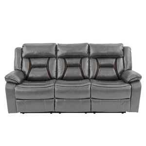 Poundex  Furniture  Gel  Leatherette  Sofa  Recliner  in  Gray - Picture 1 of 7