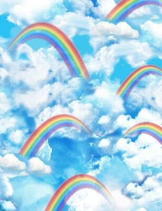 Fat Quarter Bright Sky, Rainbows And Clouds Cotton Quilting Fabric - Picture 1 of 1