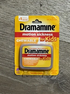 Dramamine Motion Sickness Relief для детей 8 карат со вкусом винограда. 25 мг каждый Ex 1/27 - Изображение 1 из 2