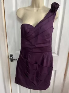 Lipsy London Bodycon One Shoulder Rose Corsage Dress Size UK 10 Cotton Purple - Picture 1 of 20