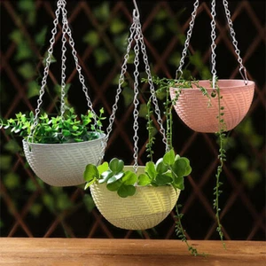 Balcony Chain Hanging Planters Basket Imitation Rattan Weaving Hanger Flowerp S1 - Photo 1/13