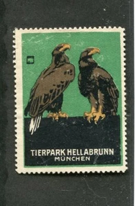 Vintage Poster Stamp Label MUNICH GERMANY TIERPARK HELLABRUNN Zoo Vultures - Picture 1 of 2