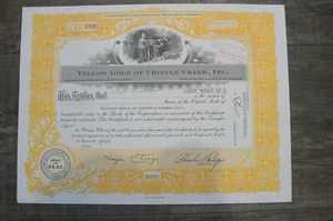 Gelbgold von Cripple Creek Mining Company Aktienzertifikat Colorado Bergbau - Bild 1 von 2
