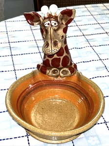 Michna Wolff Pottery Giraffe Bowl Dish Whimsical Pottery Signed Hand Made - Picture 1 of 15