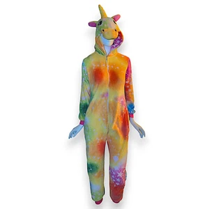 Rainbow Unicorn Adult Pajama One Piece Cosplay Costume Pockets Butt Zipper SMALL - Picture 1 of 15