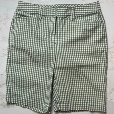 Lands' End Mujer Pantalón Corto Estampado Gingham Verde/Blanco, Talla 2 Foto 1 de 4