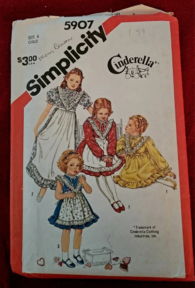 Simplicity 5907 Girl's Cinderella Dress and Apron Sz 4 1983 New and Uncut - Image 1 of 1