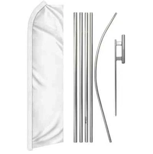 White Solid Color Swooper Advertising Flag & Pole Kit - Picture 1 of 9
