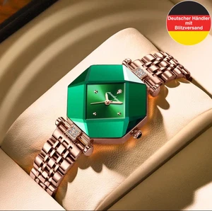 Poedagar Damenuhr Quarzuhr Pyramide Fashion Elegant Funkelnd Grün Luxus #005