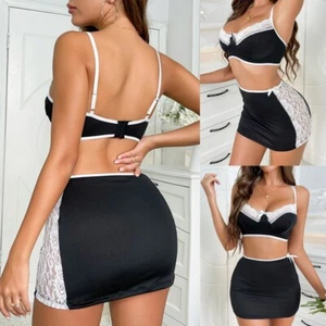 Sexy Women Short Skirt Lace Lingerie Sleepwear Nightwear Babydoll Pajamas Set US - Picture 1 of 10