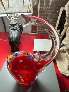 RED MURANO MILIFLORI GLASS ELEPHANT 7.5” TALL - Picture 1 of 5
