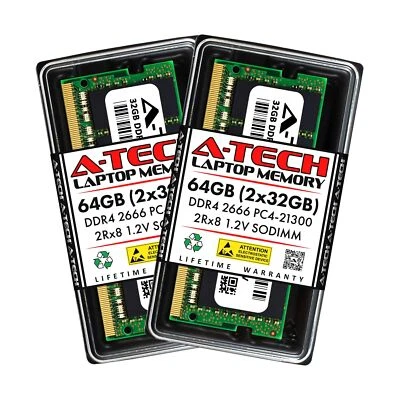 A-Tech 64GB (2x32GB) DDR4 2666MHz PC4-21300 (PC4-2666V) CL19 SODIMM 2Rx8 1.2V... - Image 1 of 4