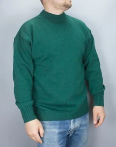 Traditional Guernsey Wool Sweater Green Fisherman Jumper Size M* Unisex Vintage - Picture 1 of 21