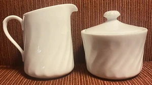 Corning Ware Enhancements Creamer & Sugar Bowl Set 81-TY White Swirl - Picture 1 of 7
