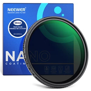 NEEWER 58mm True Color Variable ND2-ND400 Filter, Hard Stops Neutral Density - Picture 1 of 8