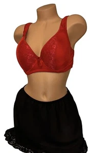 Lot of 2 Angelina Red Satin Bra & WonderMaid Black Half Slip Lace Hem L/34DDD - Picture 1 of 13