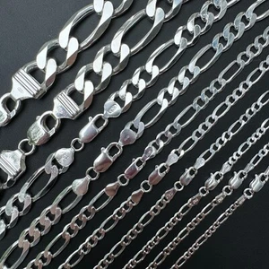 Figaro Link Chain Necklace Or Bracelet - 925 Sterling Silver - 6"-30" - 2.5-15mm - Picture 1 of 24