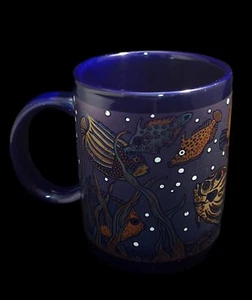 Vintage Dark Blue Ceramic Curacao Tropical Fish Coffee Tea Mug - Picture 1 of 9