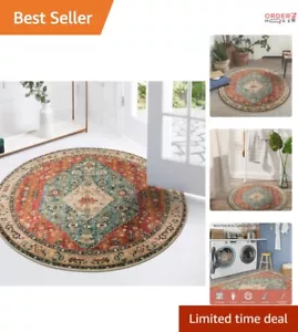 Durable Low Pile Round Rug - 3FT Boho Tribal Carpet for Entryway & Living Spaces - Picture 1 of 11