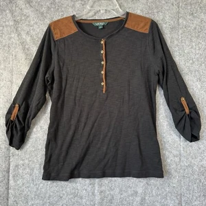 Lauren Ralph Lauren Henley Womens Large Roll Tab Faux Leather Trim Patch Black - Picture 1 of 10