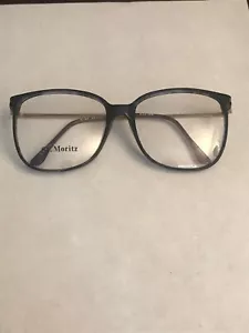 Vtg Navy Blue Boston Style St. Moritz Plastic & Gold Frame Glasses 56-18-145 - Picture 1 of 8