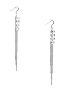 NEW G BY GUESS SILVER,MULTI STRAND SNAKE CHAIN,BAQUETTE CUT CRYSTALS,EARRINGS - Picture 1 of 1