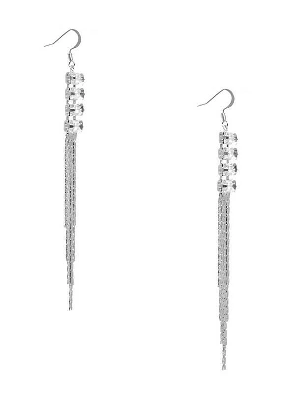 NEW G BY GUESS SILVER,MULTI STRAND SNAKE CHAIN,BAQUETTE CUT CRYSTALS,EARRINGS - Image 1 of 1